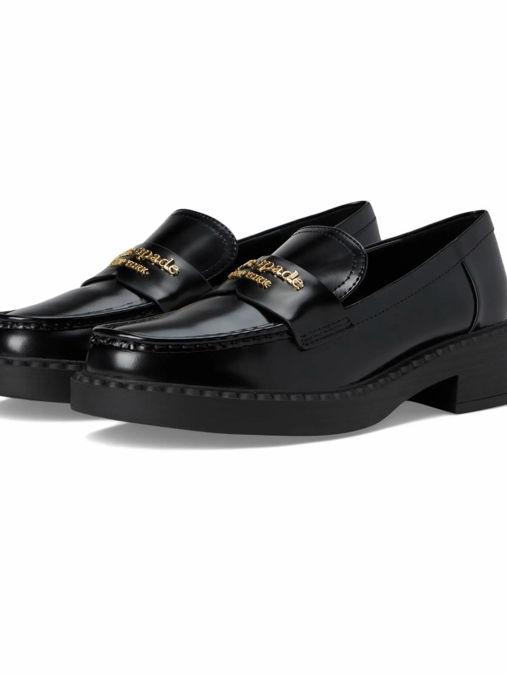 kate spade New York Black Patent Loafers with Gold Logo sz 8.5 - Picture 4 of 4